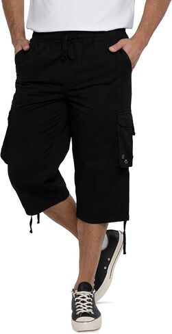 X RAY Men's%100 Cotton 18" Inseam Elastic Waistband Long Cargo Shorts, Below Knee Length (3/4) Men Cargo Short Pants in Kuwait