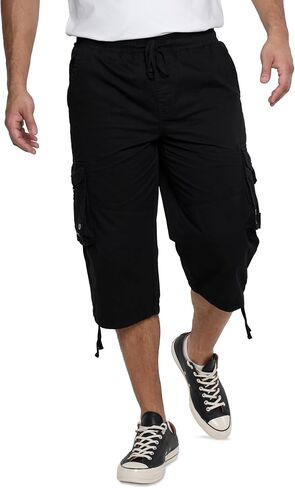 X RAY Men's%100 Cotton 18" Inseam Elastic Waistband Long Cargo Shorts, Below Knee Length (3/4) Men Cargo Short Pants in Kuwait