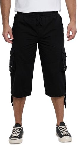 X RAY Men's%100 Cotton 18" Inseam Elastic Waistband Long Cargo Shorts, Below Knee Length (3/4) Men Cargo Short Pants in Kuwait