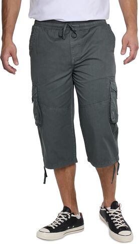 X RAY Men's%100 Cotton 18" Inseam Elastic Waistband Long Cargo Shorts, Below Knee Length (3/4) Men Cargo Short Pants in Kuwait