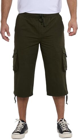 X RAY Men's%100 Cotton 18" Inseam Elastic Waistband Long Cargo Shorts, Below Knee Length (3/4) Men Cargo Short Pants in Kuwait