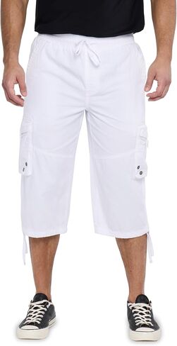 X RAY Men's%100 Cotton 18" Inseam Elastic Waistband Long Cargo Shorts, Below Knee Length (3/4) Men Cargo Short Pants in Kuwait
