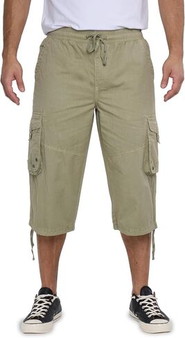 X RAY Men's%100 Cotton 18" Inseam Elastic Waistband Long Cargo Shorts, Below Knee Length (3/4) Men Cargo Short Pants in Kuwait