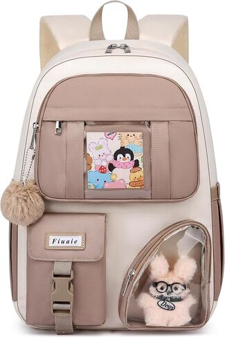 Cute Backpack School Bookbag for Girls: 15.6 Inch Large Backpacks for College Students Book Bag Stylish Laptop Backpacks Middle High School Bag Casual Travel Back Pack for Women Kids Teen Khaki Beige in Saudi Arabia