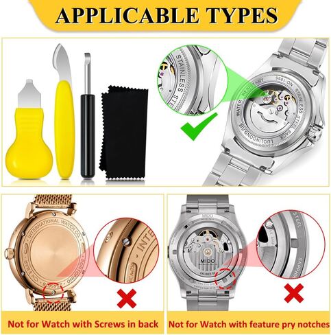 4 PCS Watch Back Removal Tool, Premium Battery Replacement Set, Pry Back Case Opener with Cleaning Cloth, Watch Back Removal & Case Opening Tool Watches Repair Kits for Accessories Replacement in Saudi Arabia