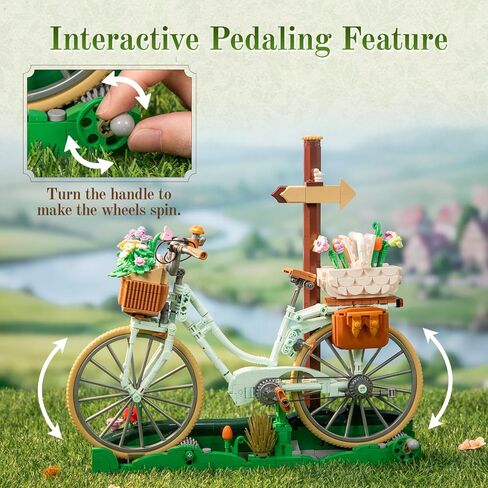 PANTASY Flower Bicycle Building Set for Adults, Vintage Floral Bike Brick Model with Spring Picnic Accessories, Puppy Figure, Cottagecore Botanical Collectible for Home Office Décor in Saudi Arabia