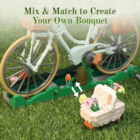 PANTASY Flower Bicycle Building Set for Adults, Vintage Floral Bike Brick Model with Spring Picnic Accessories, Puppy Figure, Cottagecore Botanical Collectible for Home Office Décor in Saudi Arabia