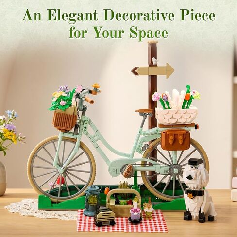 PANTASY Flower Bicycle Building Set for Adults, Vintage Floral Bike Brick Model with Spring Picnic Accessories, Puppy Figure, Cottagecore Botanical Collectible for Home Office Décor in Saudi Arabia
