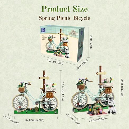 PANTASY Flower Bicycle Building Set for Adults, Vintage Floral Bike Brick Model with Spring Picnic Accessories, Puppy Figure, Cottagecore Botanical Collectible for Home Office Décor in Saudi Arabia