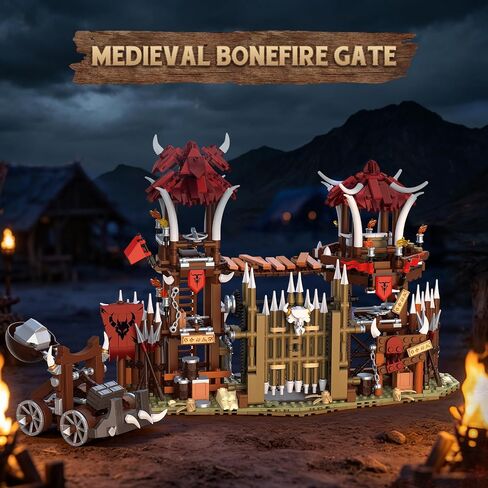 Medieval Bonefire Gate Building Set 30103, 1279 PCS House Architecture Building Blocks Toy for Aduls, Medieval Village Model Kit Fantasy Cabin Block Collectible Display Gift 14+ in Kuwait
