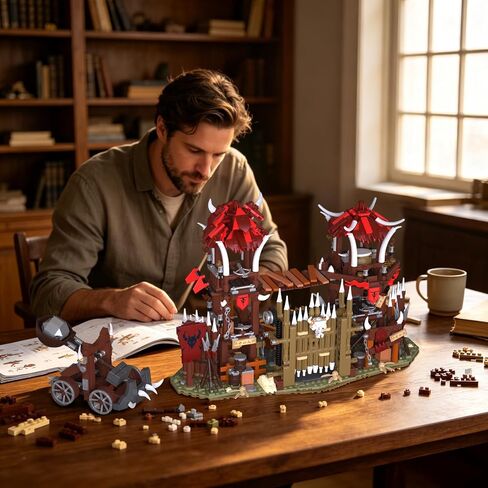 Medieval Bonefire Gate Building Set 30103, 1279 PCS House Architecture Building Blocks Toy for Aduls, Medieval Village Model Kit Fantasy Cabin Block Collectible Display Gift 14+ in Kuwait