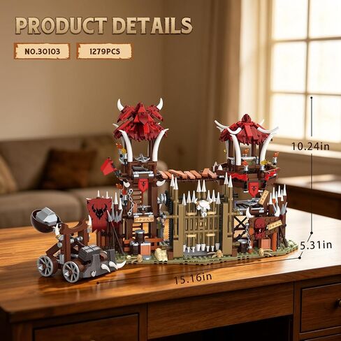 Medieval Bonefire Gate Building Set 30103, 1279 PCS House Architecture Building Blocks Toy for Aduls, Medieval Village Model Kit Fantasy Cabin Block Collectible Display Gift 14+ in Kuwait