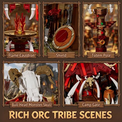 Medieval Fantasy Orc Camp Building Set 30104,Bone Fire Tent Model Kit with Skeleton Totem,Medieval Viking Village Building Block Toy for Adult,Home Decor Game Collectible Gifts 14+ in Kuwait