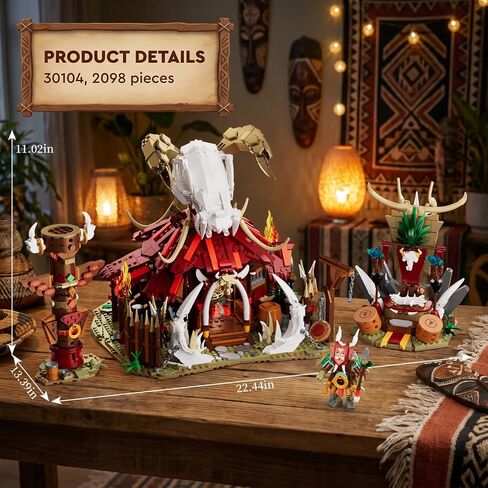 Medieval Fantasy Orc Camp Building Set 30104,Bone Fire Tent Model Kit with Skeleton Totem,Medieval Viking Village Building Block Toy for Adult,Home Decor Game Collectible Gifts 14+ in Kuwait