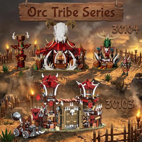Medieval Fantasy Orc Camp Building Set 30104,Bone Fire Tent Model Kit with Skeleton Totem,Medieval Viking Village Building Block Toy for Adult,Home Decor Game Collectible Gifts 14+ in Kuwait