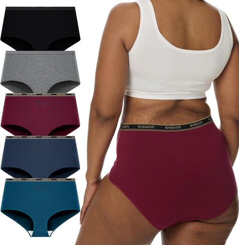 Women's Plus Size XL-5XL High Waisted Breathable Cotton Underwear Briefs Panties 5-Pack in Kuwait
