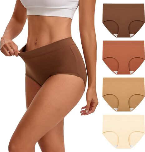 INNERSY Womens Cotton Underwear High Waisted Soft Briefs Full Coverage Ladies Panties 4 Pack in Kuwait