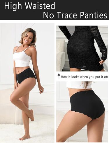 Womens Underwear, Seamless Underwear for Women, Briefs, No Show Panties, Scalloped Edge, Multicolor, 6-Pack in Kuwait