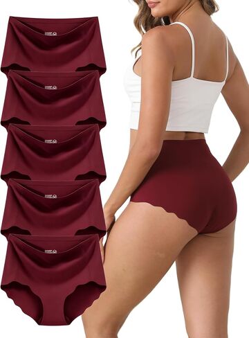 Womens Underwear, Seamless Underwear for Women, Briefs, No Show Panties, Scalloped Edge, Multicolor, 6-Pack in Kuwait