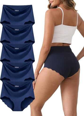 Womens Underwear, Seamless Underwear for Women, Briefs, No Show Panties, Scalloped Edge, Multicolor, 6-Pack in Kuwait