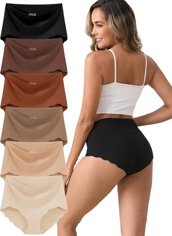 Womens Underwear, Seamless Underwear for Women, Briefs, No Show Panties, Scalloped Edge, Multicolor, 6-Pack in Kuwait