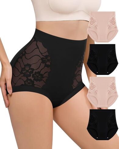 Women's Underwear High Waisted Lace Panties Nylon Soft Full Coverage Breathable Ladies Briefs 4 Pack in Kuwait