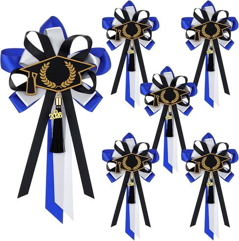 Kenning 6 Pcs Class of 2026 Graduation Badge Pins 7" Large Blue Black Wood Graduation Cap Brooch with Ribbon Party Favors for Congrat Grad College High School Ceremony Supplies in Kuwait
