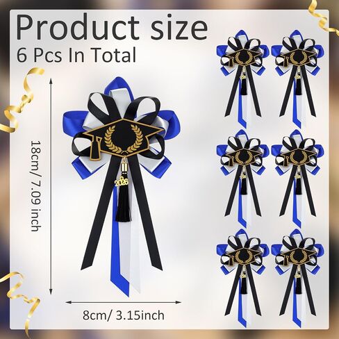Kenning 6 Pcs Class of 2026 Graduation Badge Pins 7" Large Blue Black Wood Graduation Cap Brooch with Ribbon Party Favors for Congrat Grad College High School Ceremony Supplies in Kuwait