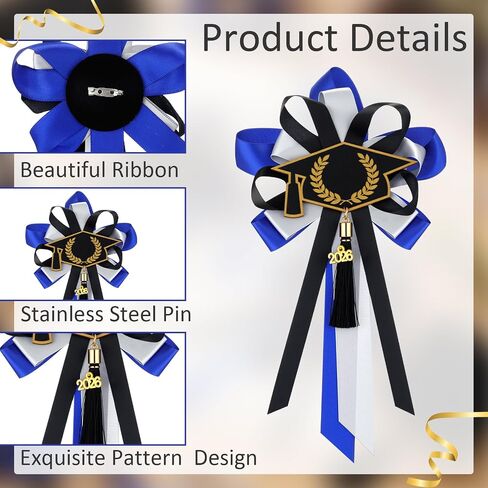 Kenning 6 Pcs Class of 2026 Graduation Badge Pins 7" Large Blue Black Wood Graduation Cap Brooch with Ribbon Party Favors for Congrat Grad College High School Ceremony Supplies in Kuwait