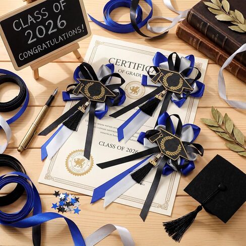 Kenning 6 Pcs Class of 2026 Graduation Badge Pins 7" Large Blue Black Wood Graduation Cap Brooch with Ribbon Party Favors for Congrat Grad College High School Ceremony Supplies in Kuwait