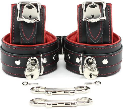 Miami Cuffs Combo Wrist and Ankle Cuffs Lambskin Latigo Leather Handmade Lockable Combo (Red) in Saudi Arabia