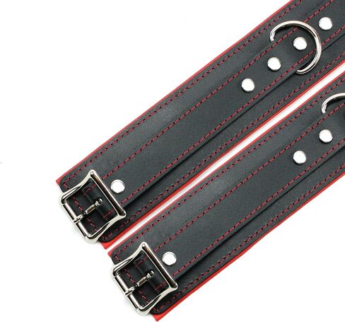 Miami Cuffs Combo Wrist and Ankle Cuffs Lambskin Latigo Leather Handmade Lockable Combo (Red) in Saudi Arabia