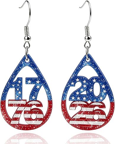 Mysense 250 Anniversary USA Merchandise,Red White & Blue Patriotic Acrylic Teardrop Dangle Earrings,Ideal for 4th of July Outfits & Accessories,Perfect Patriotic Gift for Women in Saudi Arabia