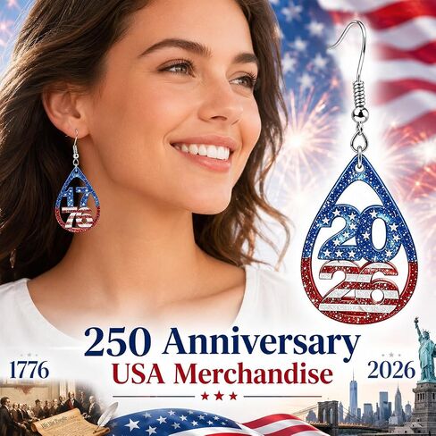 Mysense 250 Anniversary USA Merchandise,Red White & Blue Patriotic Acrylic Teardrop Dangle Earrings,Ideal for 4th of July Outfits & Accessories,Perfect Patriotic Gift for Women in Saudi Arabia
