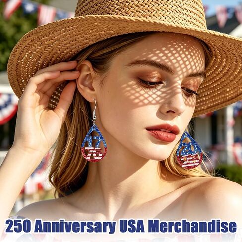 Mysense 250 Anniversary USA Merchandise,Red White & Blue Patriotic Acrylic Teardrop Dangle Earrings,Ideal for 4th of July Outfits & Accessories,Perfect Patriotic Gift for Women in Saudi Arabia