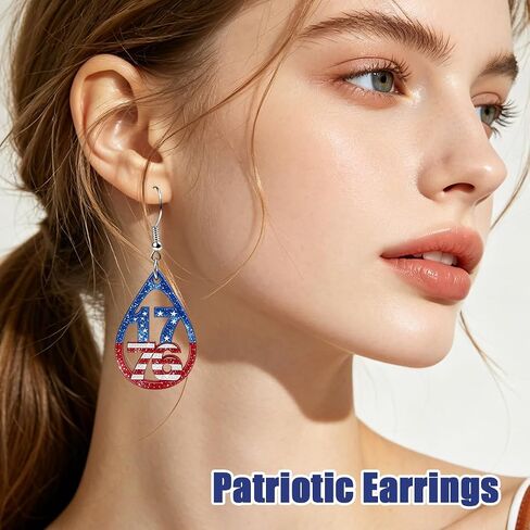 Mysense 250 Anniversary USA Merchandise,Red White & Blue Patriotic Acrylic Teardrop Dangle Earrings,Ideal for 4th of July Outfits & Accessories,Perfect Patriotic Gift for Women in Saudi Arabia