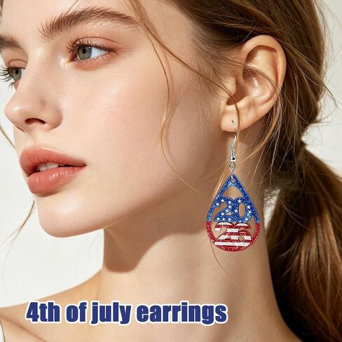 Mysense 250 Anniversary USA Merchandise,Red White & Blue Patriotic Acrylic Teardrop Dangle Earrings,Ideal for 4th of July Outfits & Accessories,Perfect Patriotic Gift for Women in Saudi Arabia