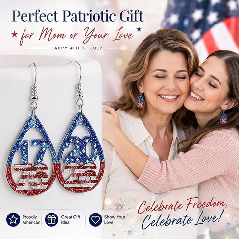 Mysense 250 Anniversary USA Merchandise,Red White & Blue Patriotic Acrylic Teardrop Dangle Earrings,Ideal for 4th of July Outfits & Accessories,Perfect Patriotic Gift for Women in Saudi Arabia