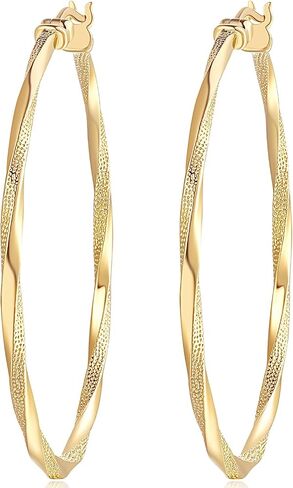 14K Gold Hoop Earring for Women Earrings Hoops Twisted 14 Karat Earrings Gold Jewelry Lightweight 30 MM,40 MM in Saudi Arabia