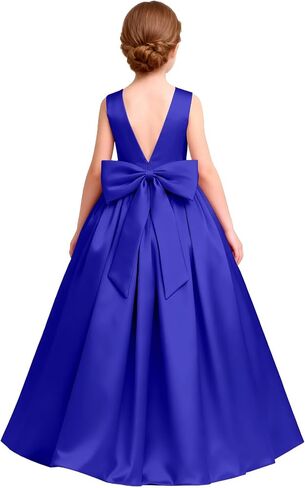 Satin Flower Girl Dresses for Wedding V Back Pageant Dresses for Girls Princess Party Dress with Bow in Saudi Arabia