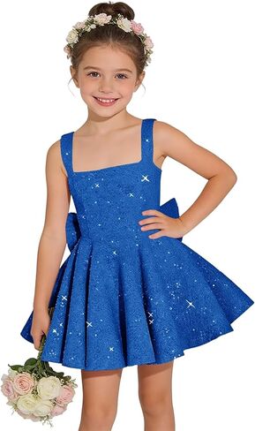 Sparkly Sequin Flower Girl Dress for Wedding Spaghetti Straps Cute Toddler Birthday Party Dress with Bow in Kuwait