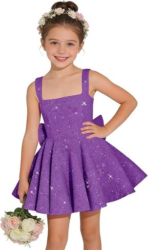 Sparkly Sequin Flower Girl Dress for Wedding Spaghetti Straps Cute Toddler Birthday Party Dress with Bow in Kuwait