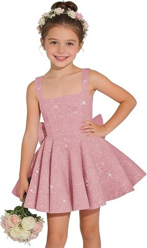 Sparkly Sequin Flower Girl Dress for Wedding Spaghetti Straps Cute Toddler Birthday Party Dress with Bow in Kuwait