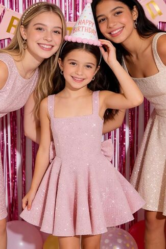 Sparkly Sequin Flower Girl Dress for Wedding Spaghetti Straps Cute Toddler Birthday Party Dress with Bow in Kuwait