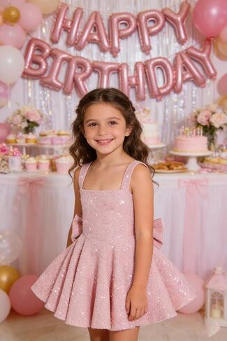 Sparkly Sequin Flower Girl Dress for Wedding Spaghetti Straps Cute Toddler Birthday Party Dress with Bow in Kuwait