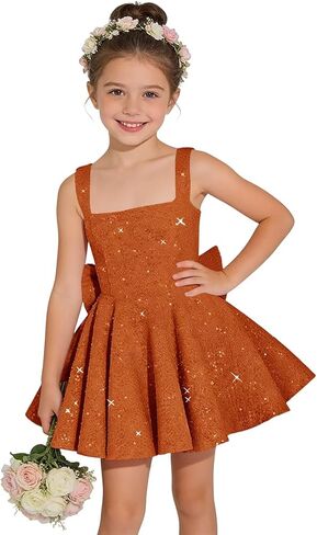 Sparkly Sequin Flower Girl Dress for Wedding Spaghetti Straps Cute Toddler Birthday Party Dress with Bow in Kuwait