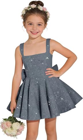 Sparkly Sequin Flower Girl Dress for Wedding Spaghetti Straps Cute Toddler Birthday Party Dress with Bow in Kuwait