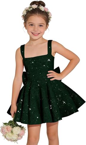 Sparkly Sequin Flower Girl Dress for Wedding Spaghetti Straps Cute Toddler Birthday Party Dress with Bow in Kuwait