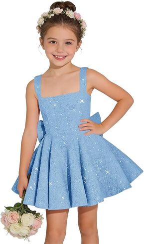 Sparkly Sequin Flower Girl Dress for Wedding Spaghetti Straps Cute Toddler Birthday Party Dress with Bow in Kuwait