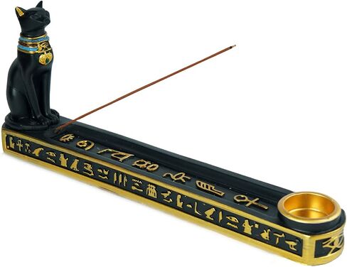 OwMell Egyptian Incense Holder for Sticks, Egyptian Cone Incense Burner with Ash Catcher, Incense Tray for Sticks 10" - Egyptian Cat in Saudi Arabia